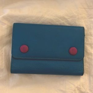 Barneys New York unused leather color block two tone snap wallet